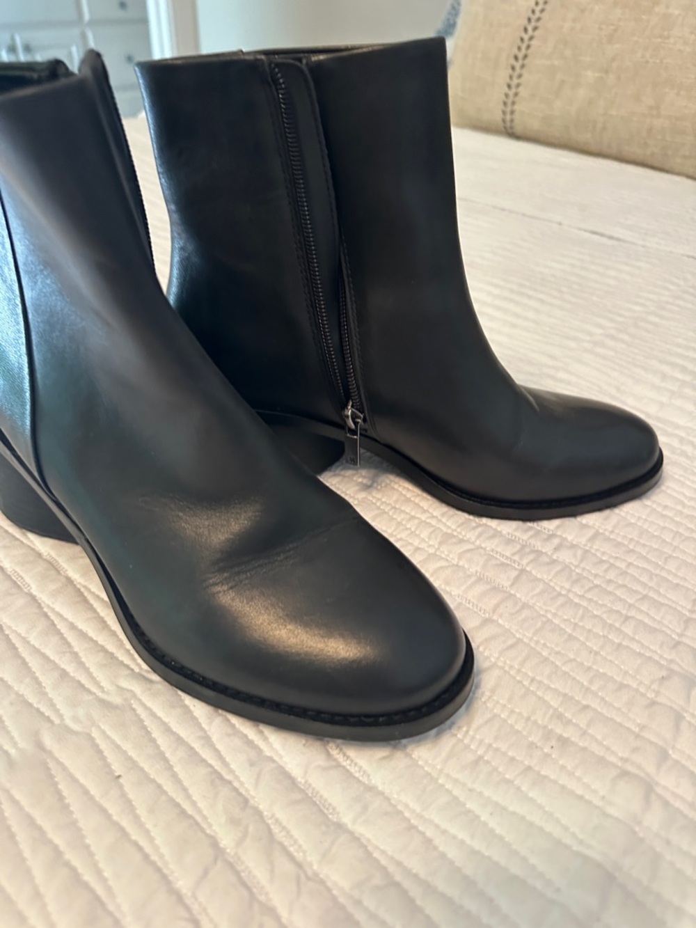 Lucky Brand Black Leather Ankle Boots with Side Zip